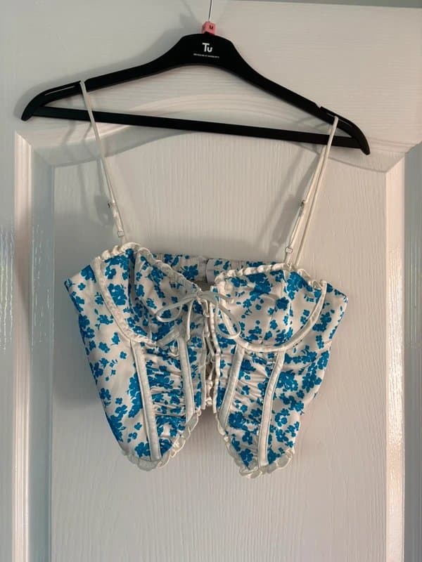 Bershka Blue and white flower corset top