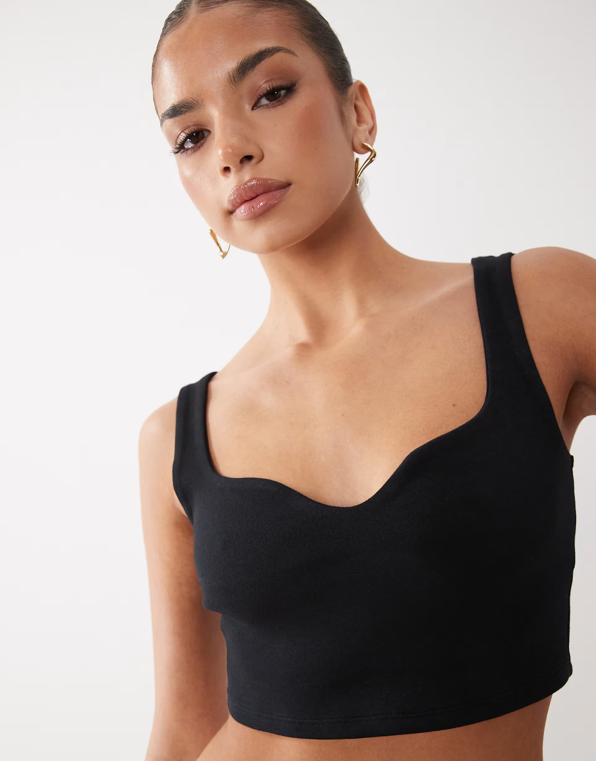 ASOS ASOS Black Cotton Cropped Vest with Curved Neckline