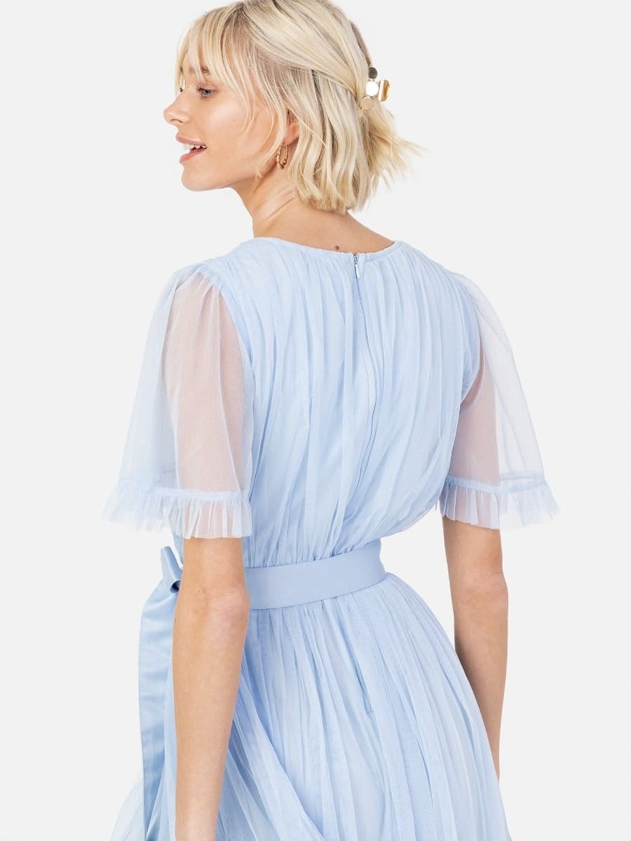 Anaya with Love Anaya with Love Women's Faux Wrap Short Sleeve Belted Maxi Dress in Blue - 4