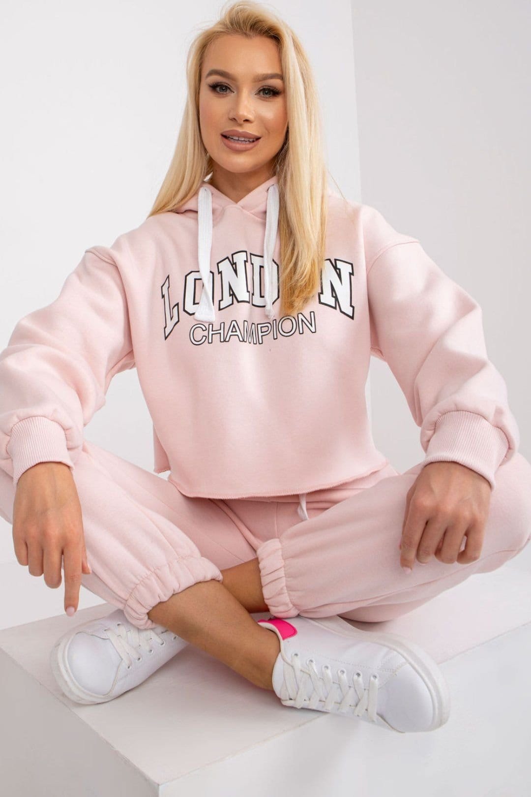 Love Lace Love Lace Women's Cotton Hoodie & Jogger Tracksuit Set Style 206668 in Pink - 4