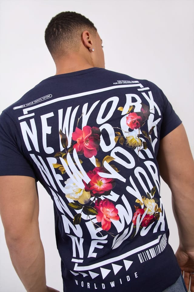 LONDON ATTITUDE LONDON ATTITUDE Men's Navy “New York Worldwide" Floral T-Shirt - 3