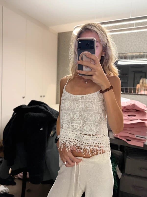 Bershka Bershka White crochet lace cami