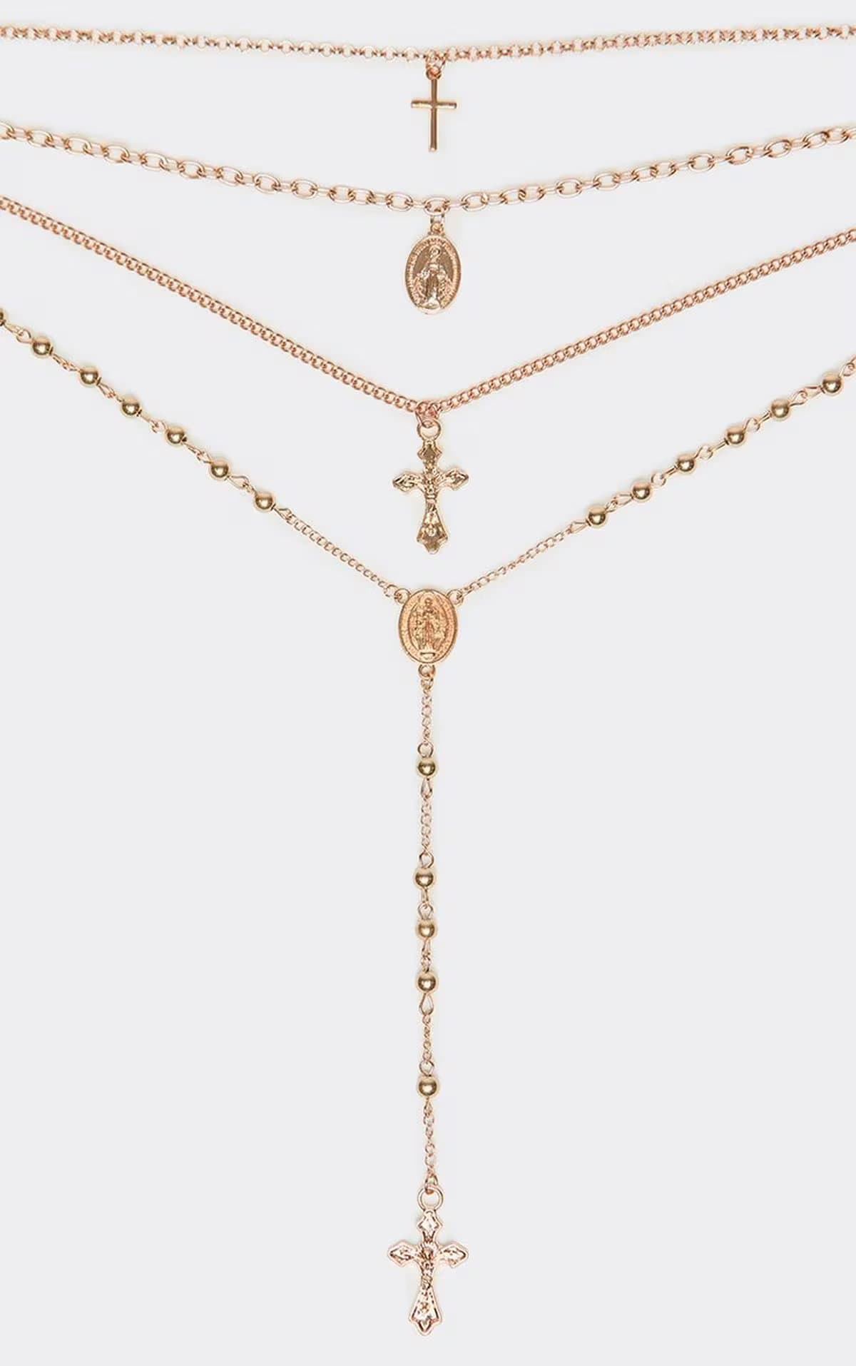 EGO Multi Cross Pendant Detail Long Layered Chain Necklace In Gold, Women's Size UK 0