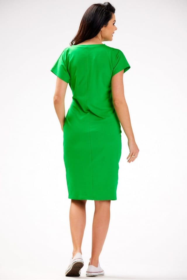 Love Lace Love Lace Women's Cotton Midi Dress with Asymmetrical Short Sleeves in Green - 3