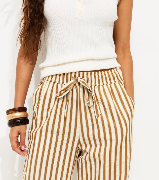 New Look Women's Petite Yellow Striped Drawstring Wide Leg Trousers New Look - 2