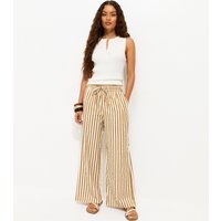 New Look Women's Petite Yellow Striped Drawstring Wide Leg Trousers New Look - 3