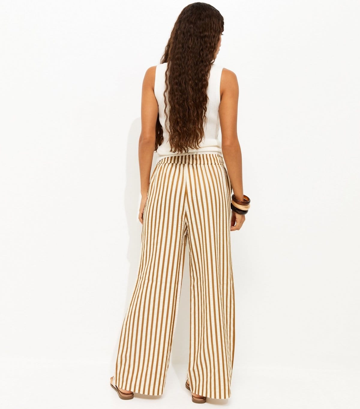 New Look Women's Petite Yellow Striped Drawstring Wide Leg Trousers New Look - 4