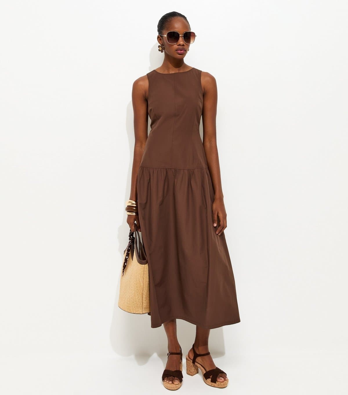 New Look Women's Brown Dropped Waist Midi Dress New Look