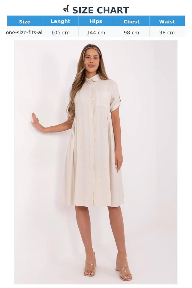 Love Lace Love Lace Women's Midi Flared Shirt Dress with Chest Pocket in Beige - 3