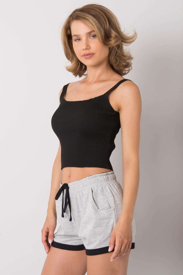 Love Lace Love Lace Women's Ribbed Acrylic Round Neck Pattern Top in Black - 2