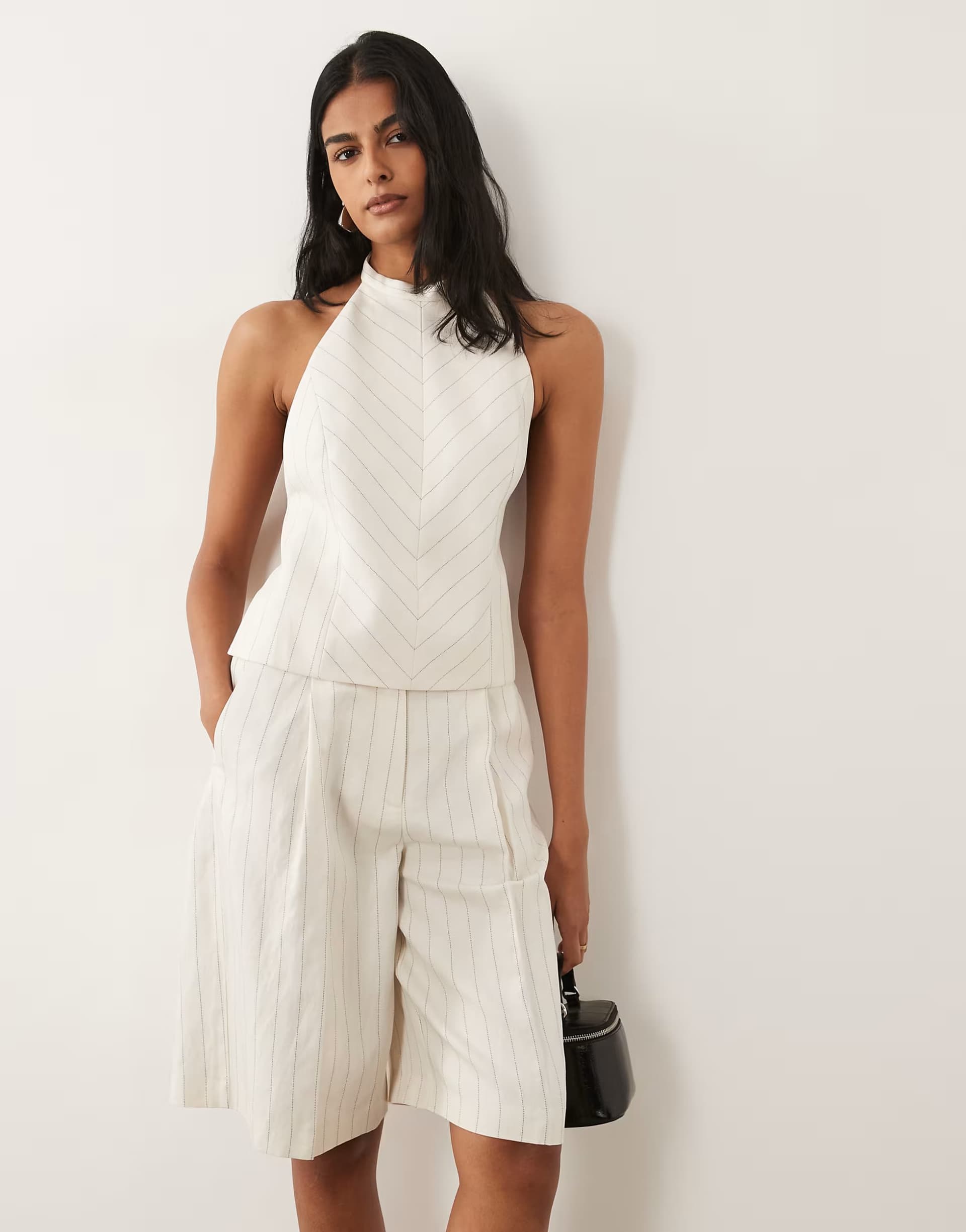 ASOS Mango Argelia linen mix bermuda short co-ord in cream stripe