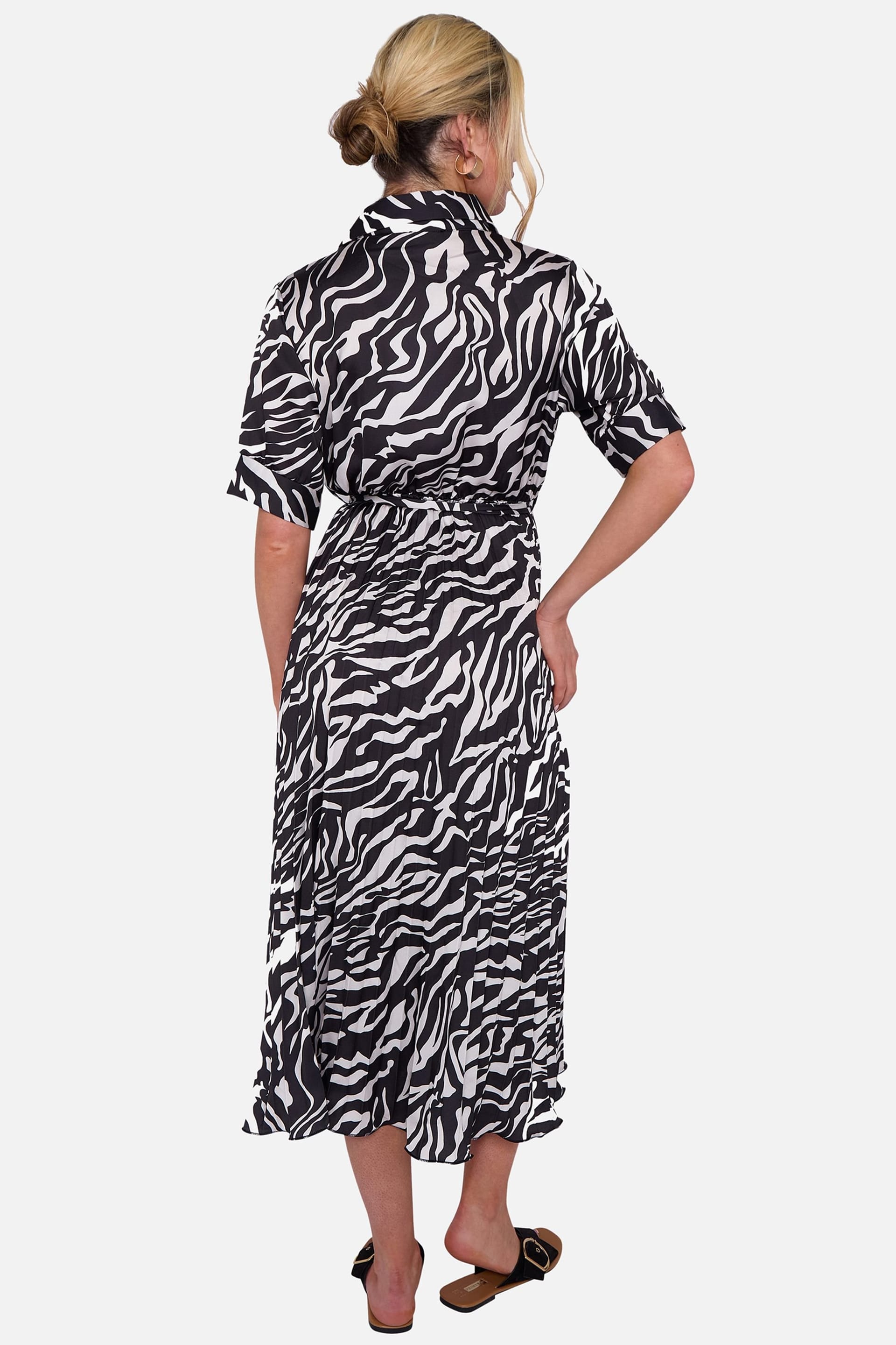 Gini London Gini London Women's Black Zebra Pleated Belted Wrap Midi Dress - 4