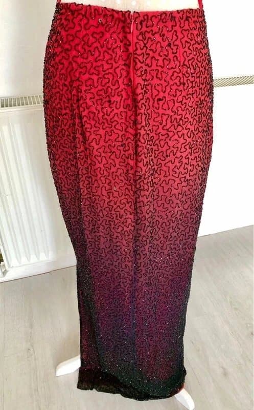 Vintage Y2K Silk 100% Vintage Y2K Red and Black Ombre Beaded 100% Silk Maxi Dress