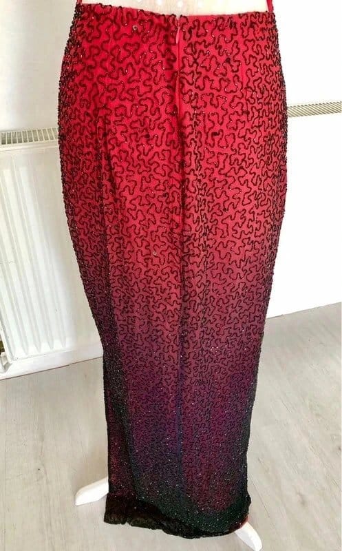 Vintage Y2K Silk 100% Vintage Y2K Red and Black Ombre Beaded 100% Silk Maxi Dress - 1