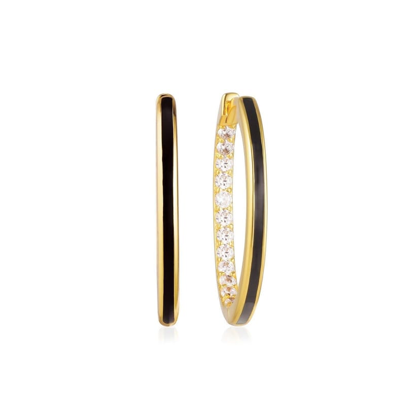Gold Trip Gold Trip Women's Large Black Enamel Hoop Earrings in Gold - 1