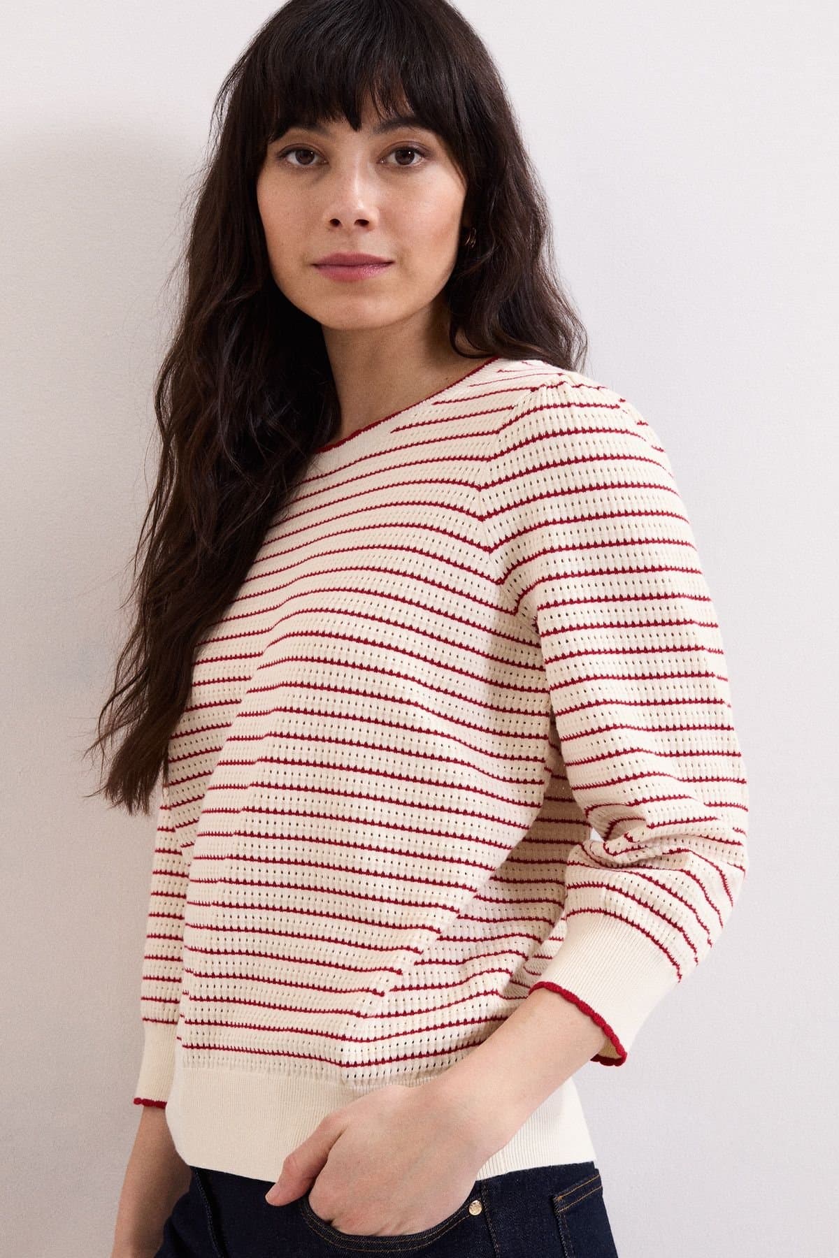 Phase Eight Phase Eight Cream Stripe Jumper with 3/4 Sleeves
