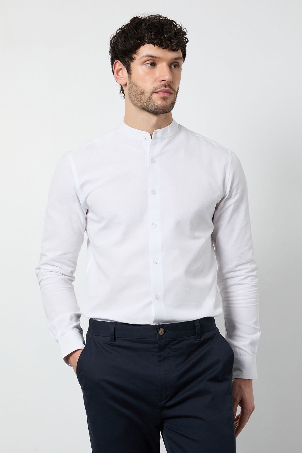 Burton Burton Men's White Oxford Grandad Long Sleeve Shirt