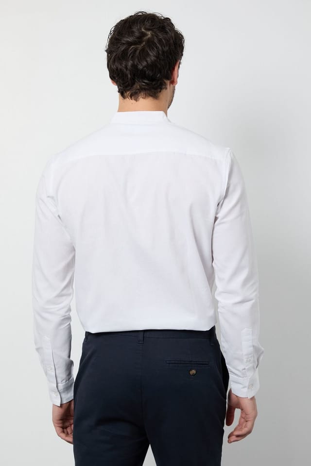 Burton Burton Men's White Oxford Grandad Long Sleeve Shirt - 3