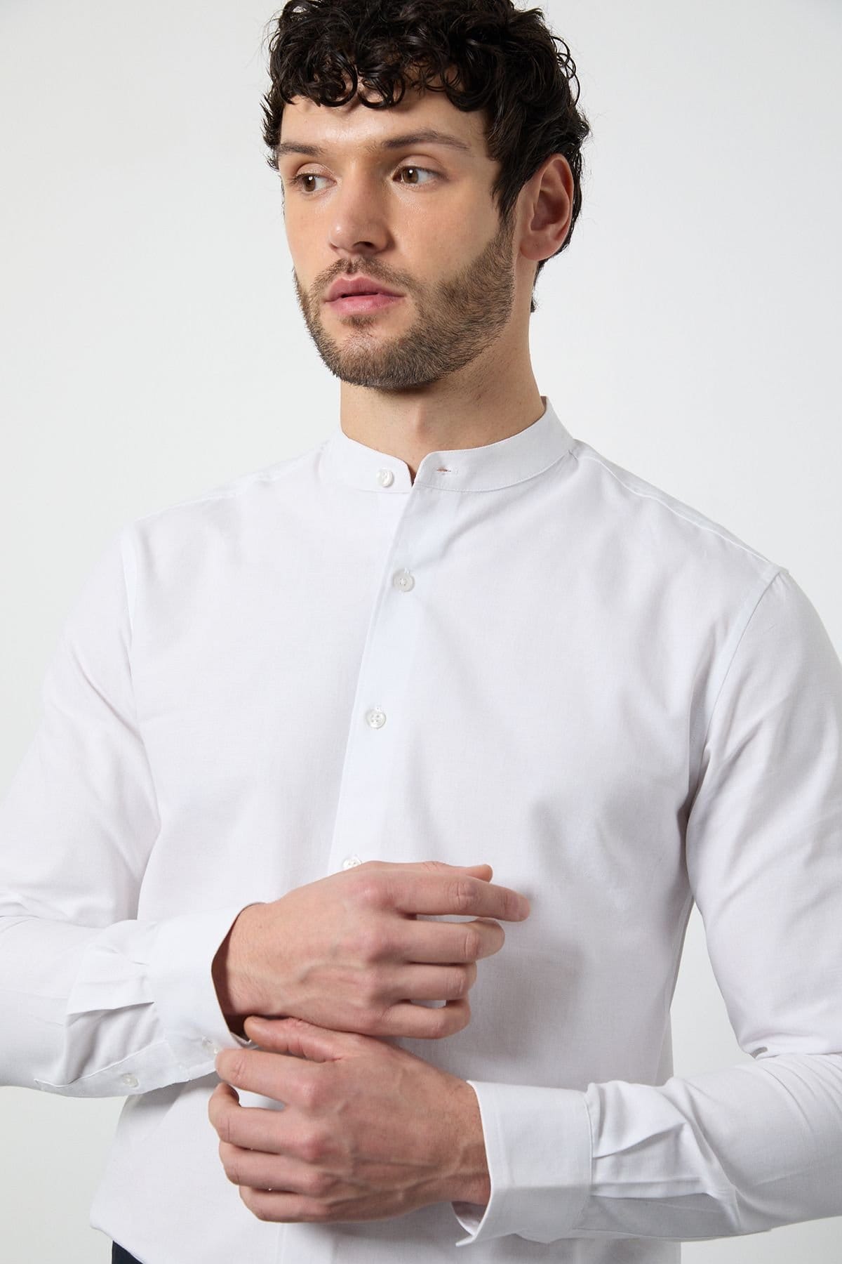 Burton Burton Men's White Oxford Grandad Long Sleeve Shirt - 4
