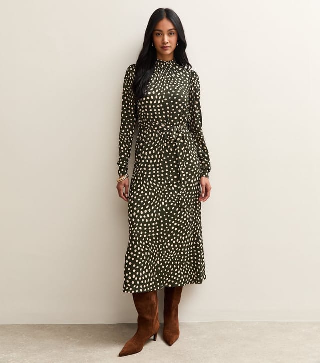 New Look Women's Green Spotty High Neck Midi Dress New Look - 3