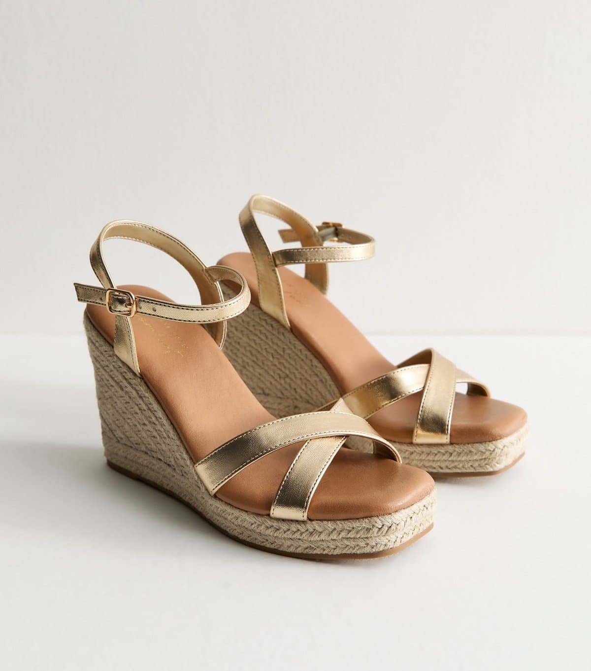 New Look Women's Gold Faux Leather Wedge Sandals Vegan New Look