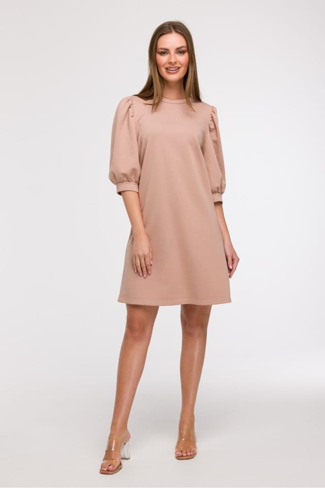 Love Lace Love Lace Women's Light A line Daydress with 3/4 Sleeves in Beige - 2