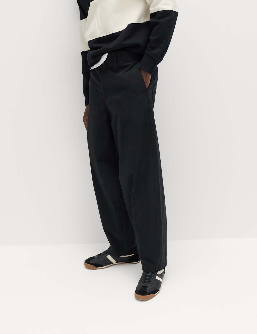 M&S Black Cotton-Rich Barrel Fit Trousers