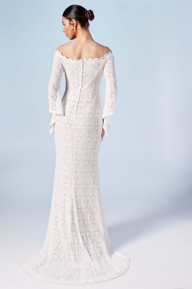 Coast Coast Women's Honoured Bardot Boho Lace Fishtail Wedding Dress in Ivory - 3