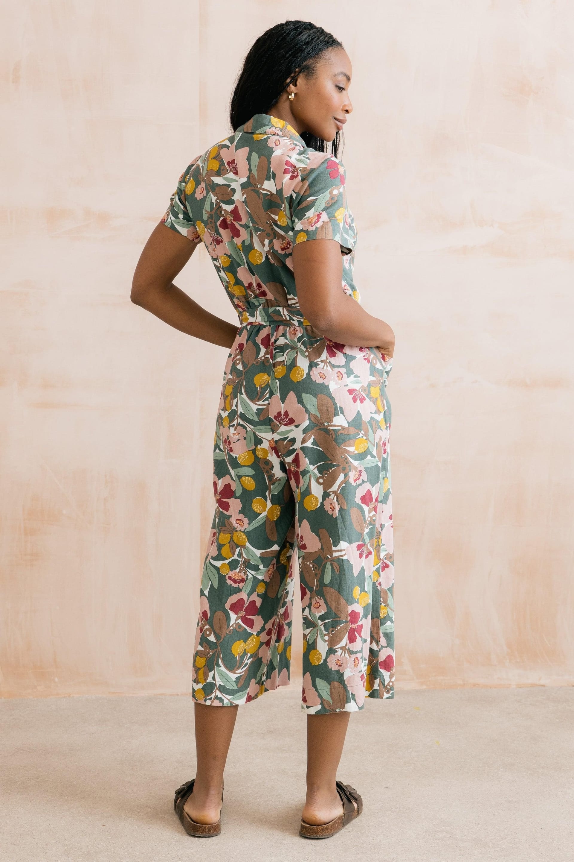 Lily & Me Lily & Me Women's Josie Ceres Print Viscose Short Sleeve Jumpsuit in Pale Green - 4