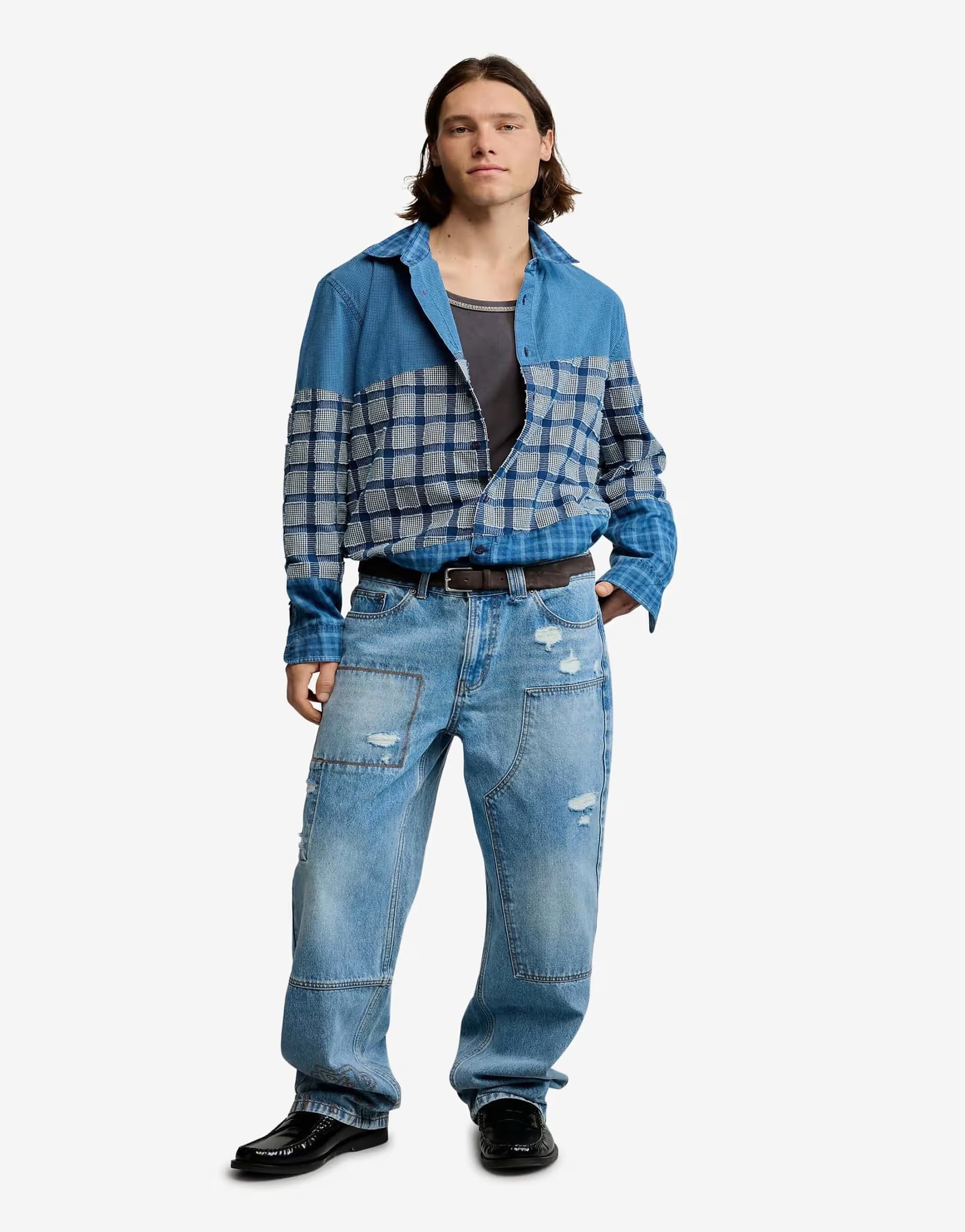ASOS Desigual Patch checks shirt in blue - NAVY