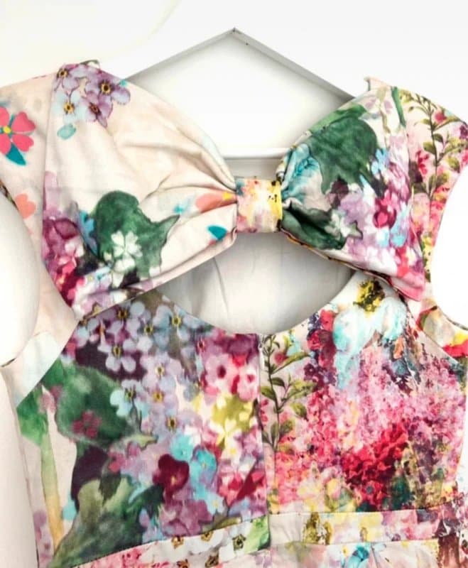 River Island 🌸 River Island Y2K Floral Mini Dress Bow Back Bodycon Party Summer UK 12