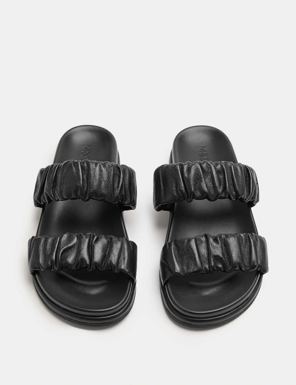 Marks & Spencer M&S Ruched Leather Mule Footbed Sandals Black - 1