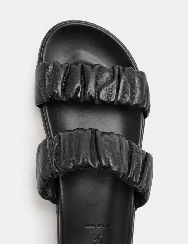 Marks & Spencer M&S Ruched Leather Mule Footbed Sandals Black - 2