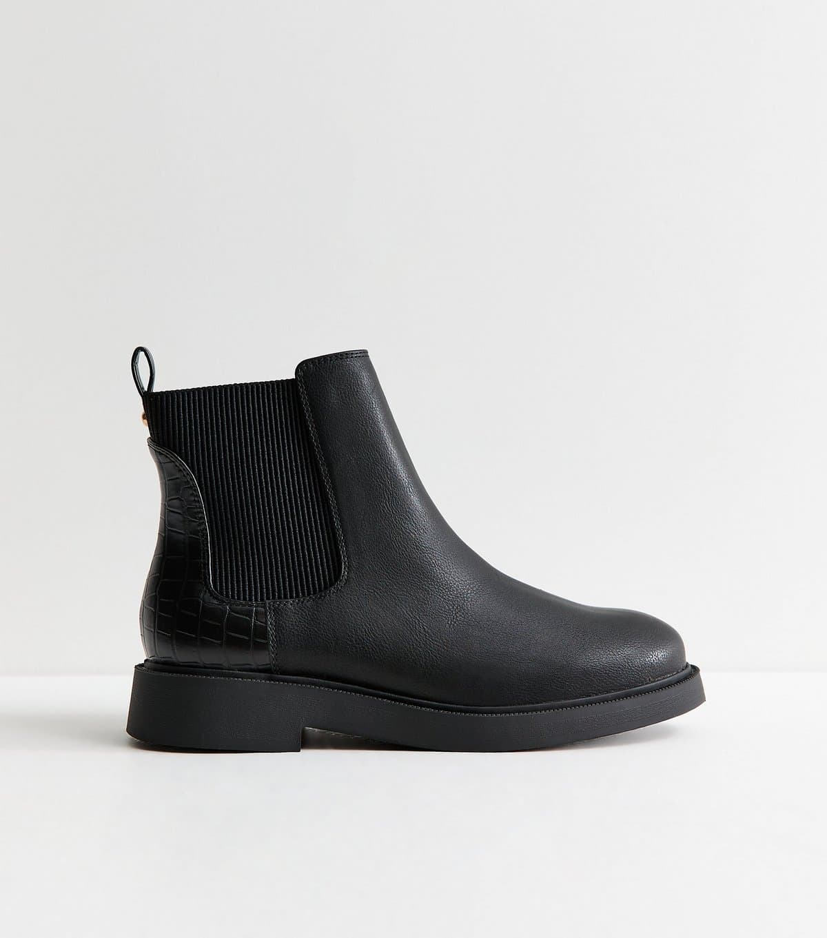 New Look Women's Extra Wide Fit Black Faux Leather Chelsea Boots Vegan New Look