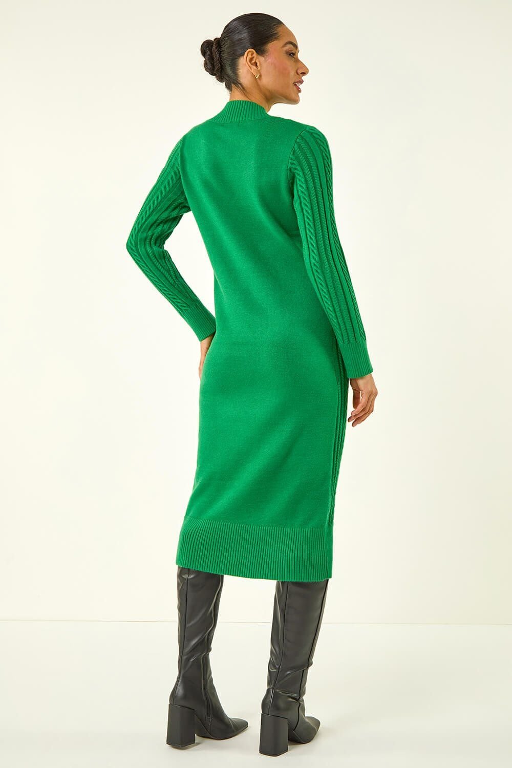 Dusk Dusk Women's Cable Knit Midi Jumper Dress in Green - 3