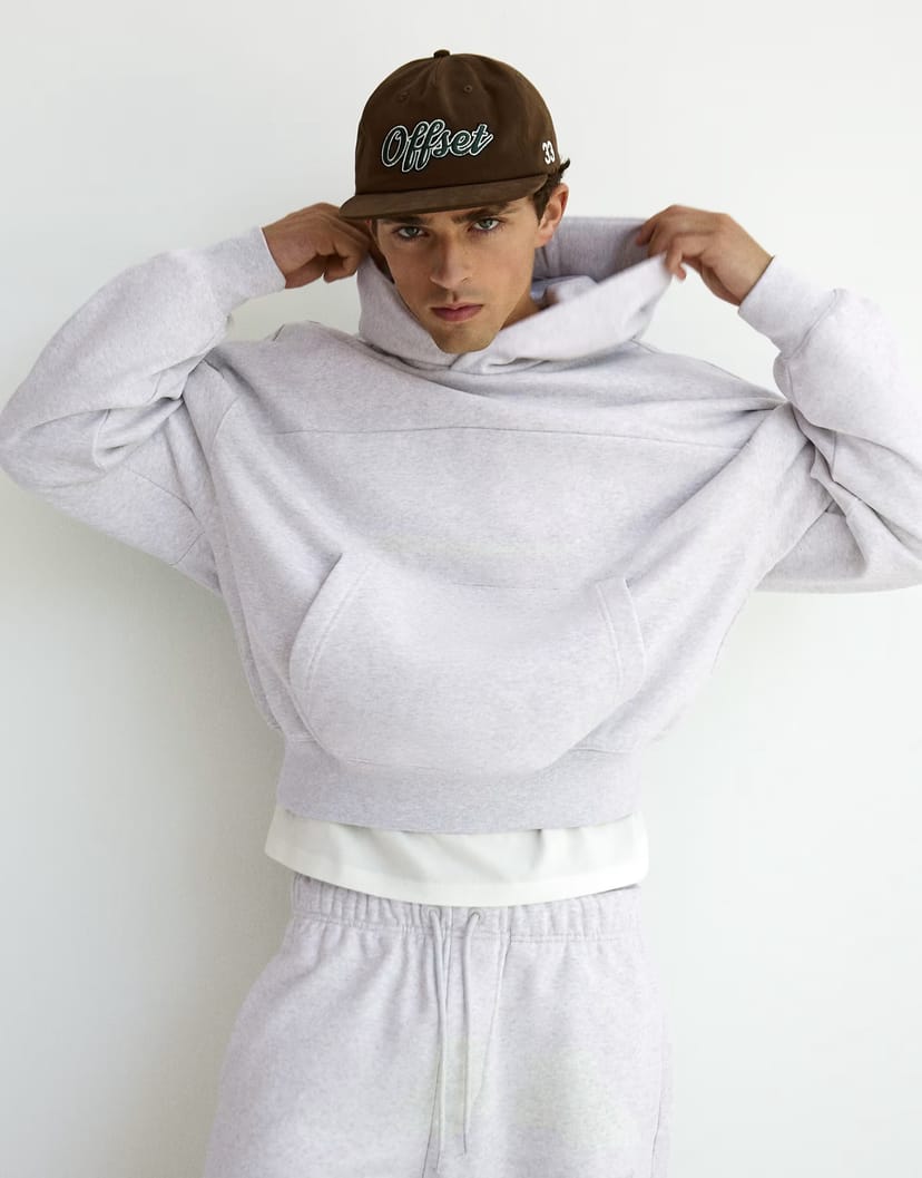 ASOS Bershka Boxy fit basic hoodie in light grey - 1