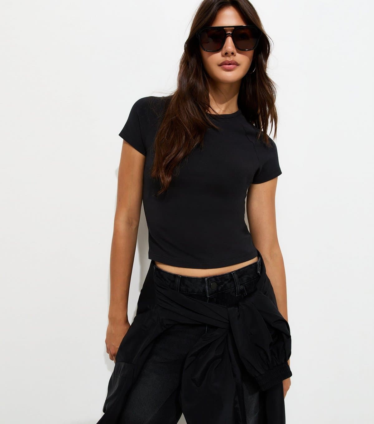 New Look Women's Black Cotton Rich Raglan Sleeve Baby Tee New Look