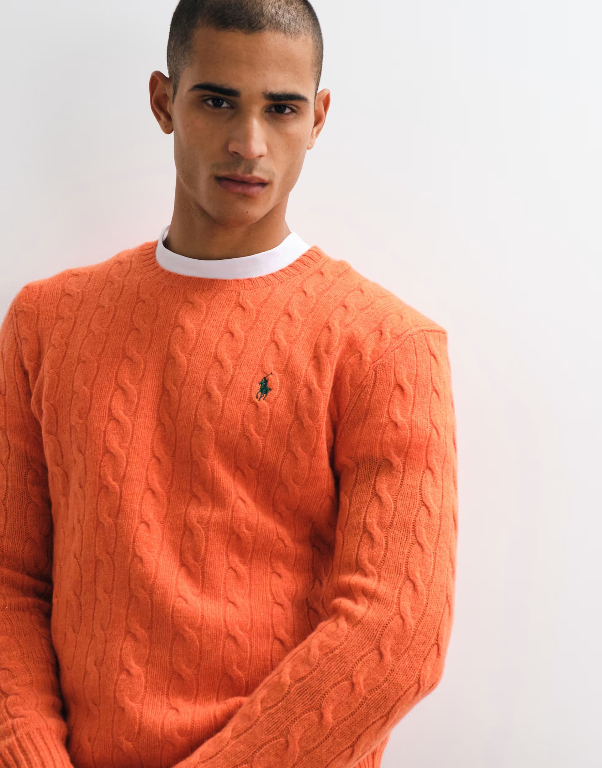 ASOS Polo Ralph Lauren icon logo rich wool cable knit jumper in orange