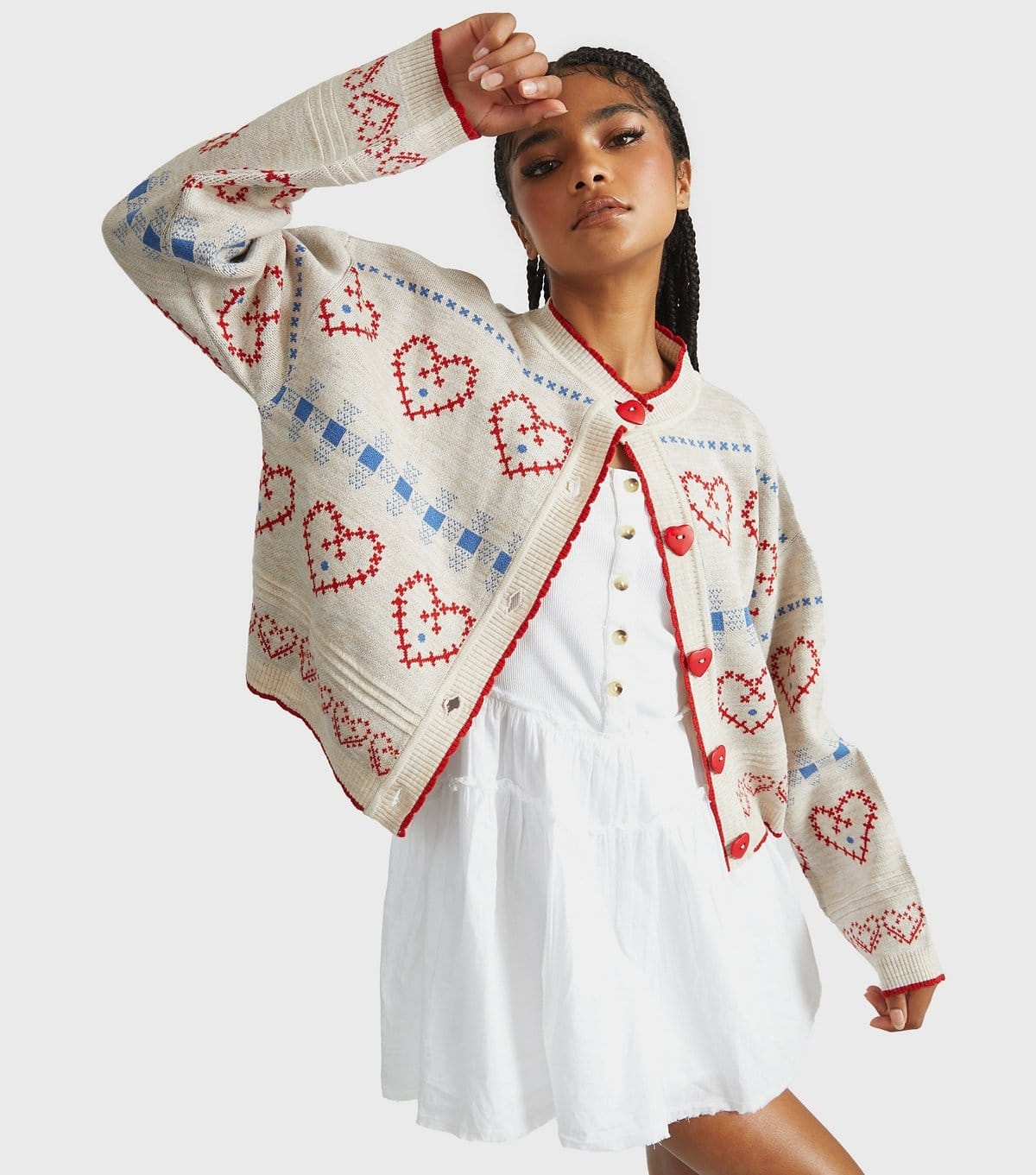 Skinnydip Cream Heart Stitch Knitted Cardigan