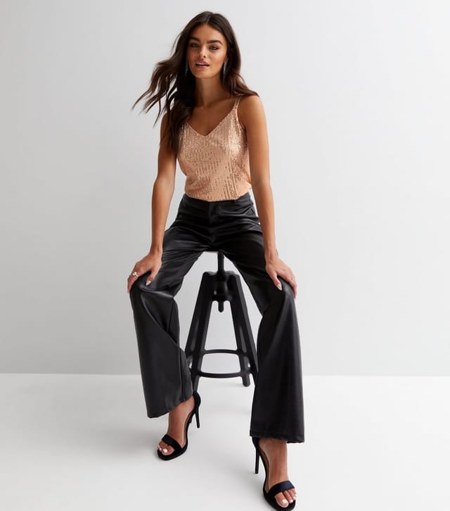 Gini London Women's Gold Sequin V Neck Strappy Cami Gini London New Look - 3