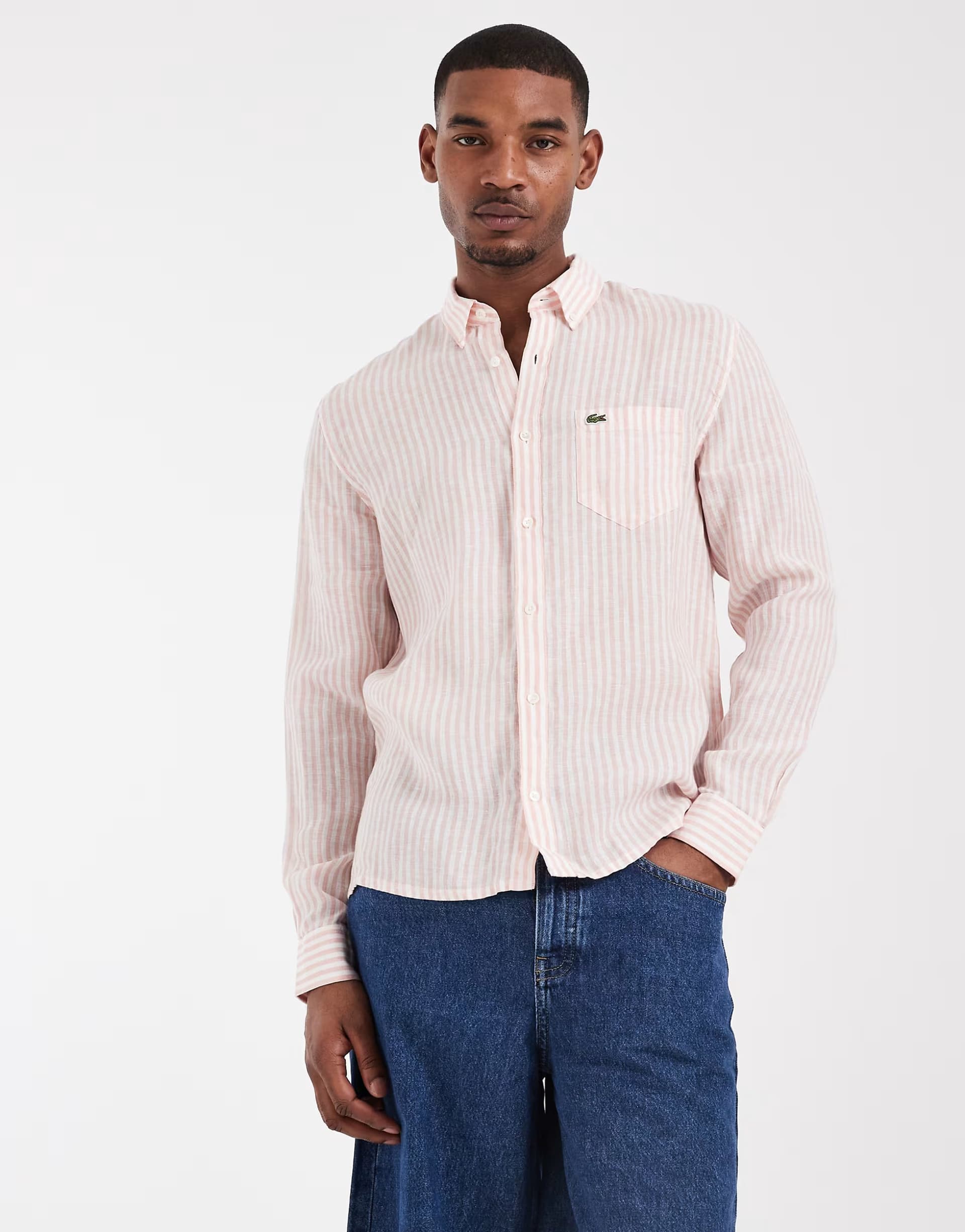 ASOS Lacoste linen stripe oxford shirt in pink