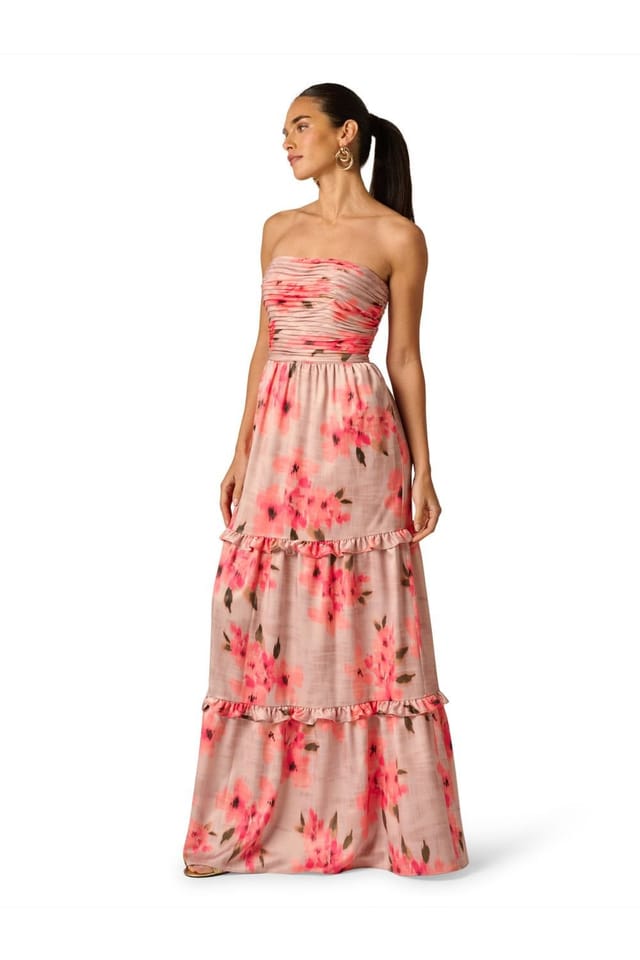 Adrianna by Adrianna Papell Adrianna by Adrianna Papell Women's Printed Satin Long Dress in Beige - 2