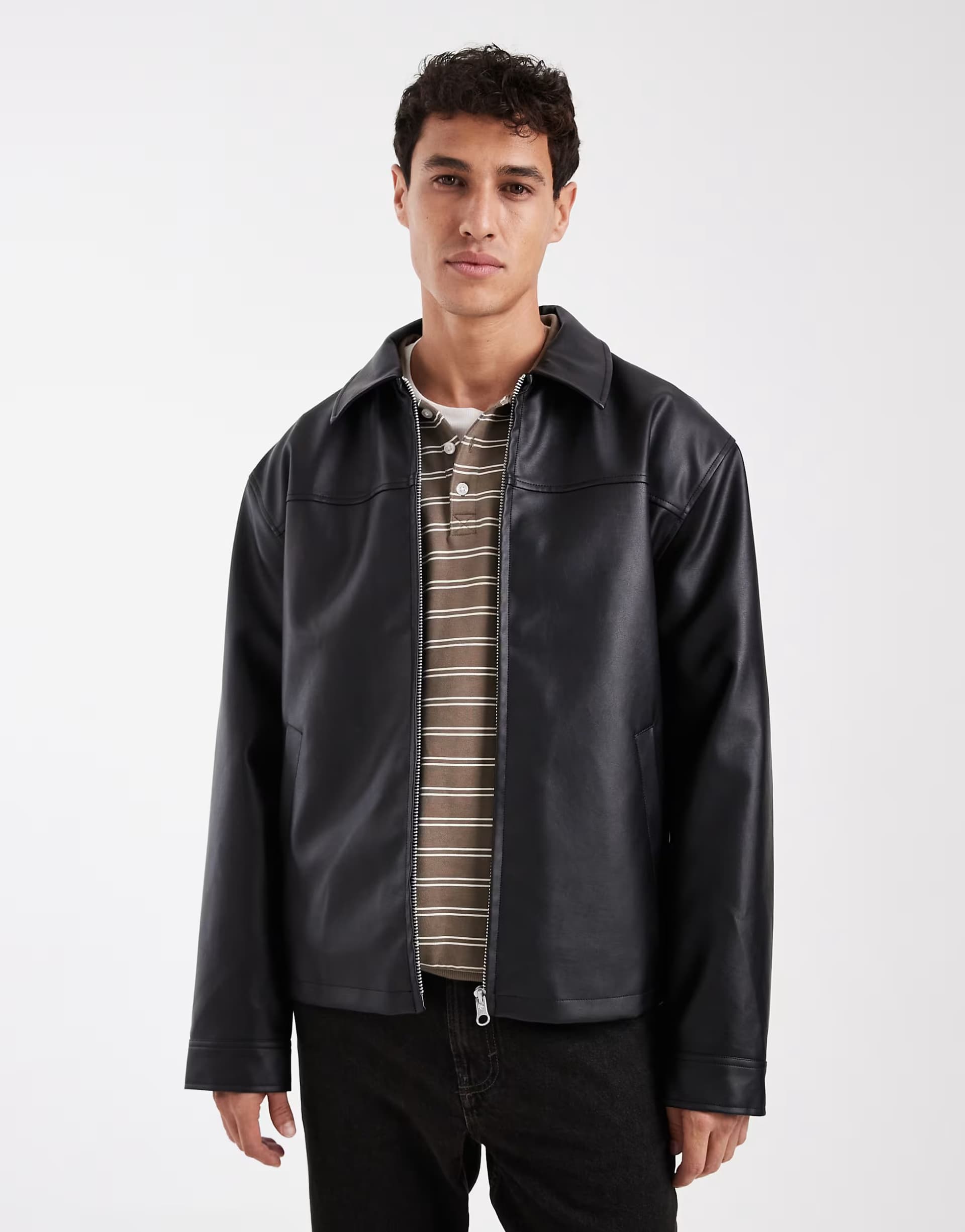 ASOS ASOS DESIGN faux leather harrington jacket in black