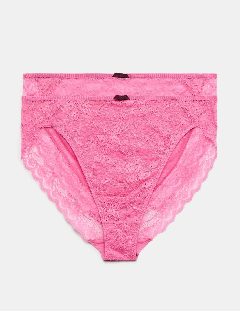 Marks & Spencer M&S 2 Pack Ida Lace High Leg Knickers Medium Pink - 1