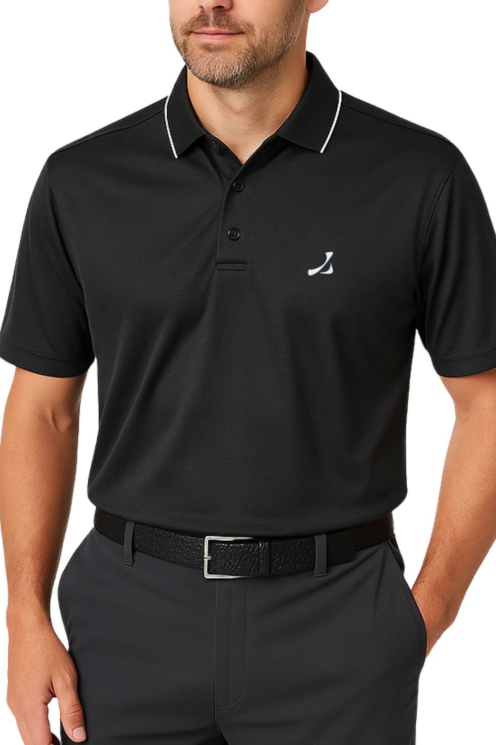 Under Par Under Par Men's UV Protection Stretch Waffle Knit Golf Polo Shirt in Black - 1