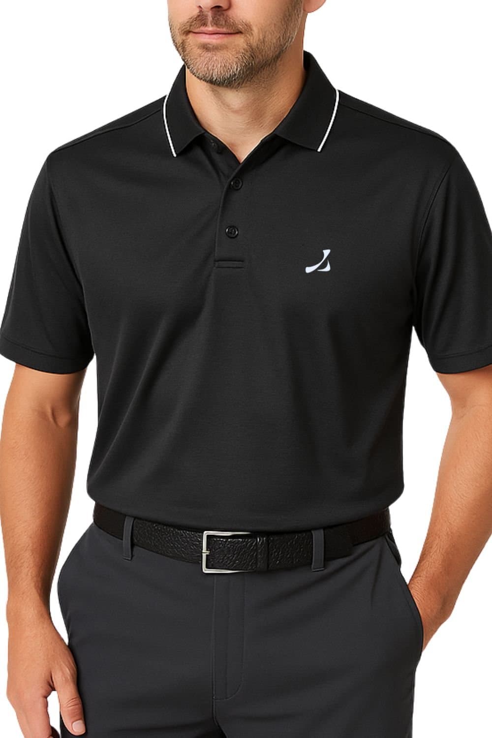 Under Par Under Par Men's UV Protection Stretch Waffle Knit Golf Polo Shirt in Black