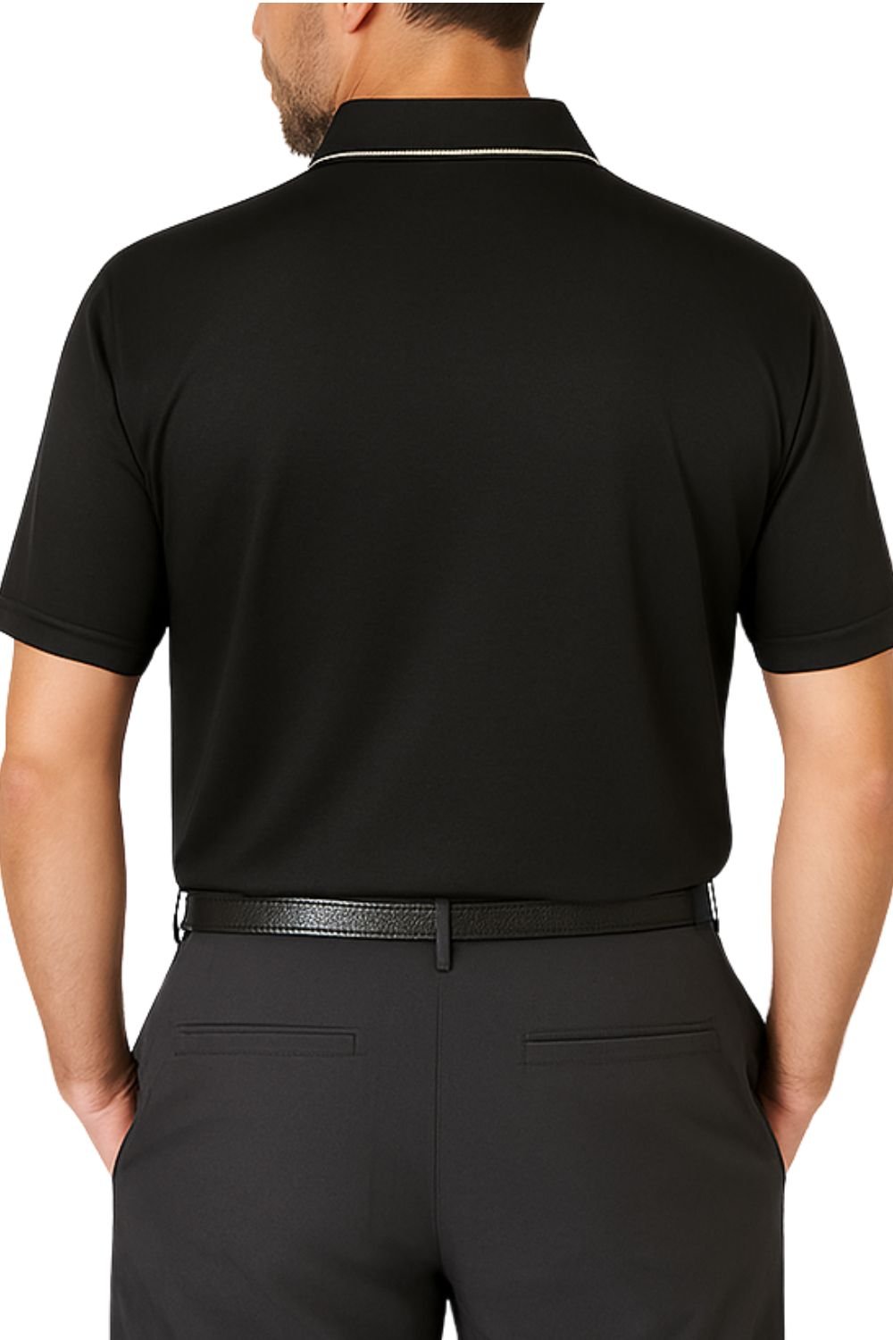 Under Par Under Par Men's UV Protection Stretch Waffle Knit Golf Polo Shirt in Black - 3