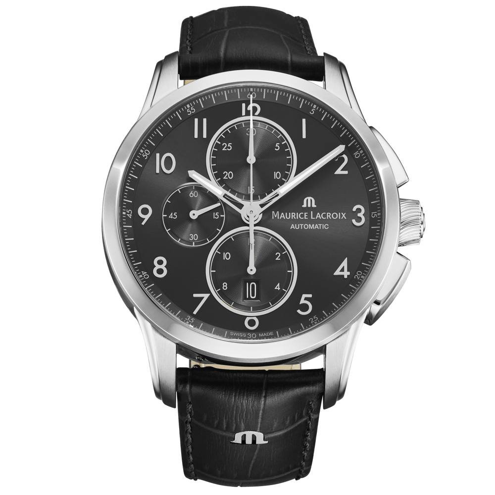 Maurice Lacroix Maurice Lacroix Men's 'Pontos' Black Dial Leather Strap Automatic Watch - 1