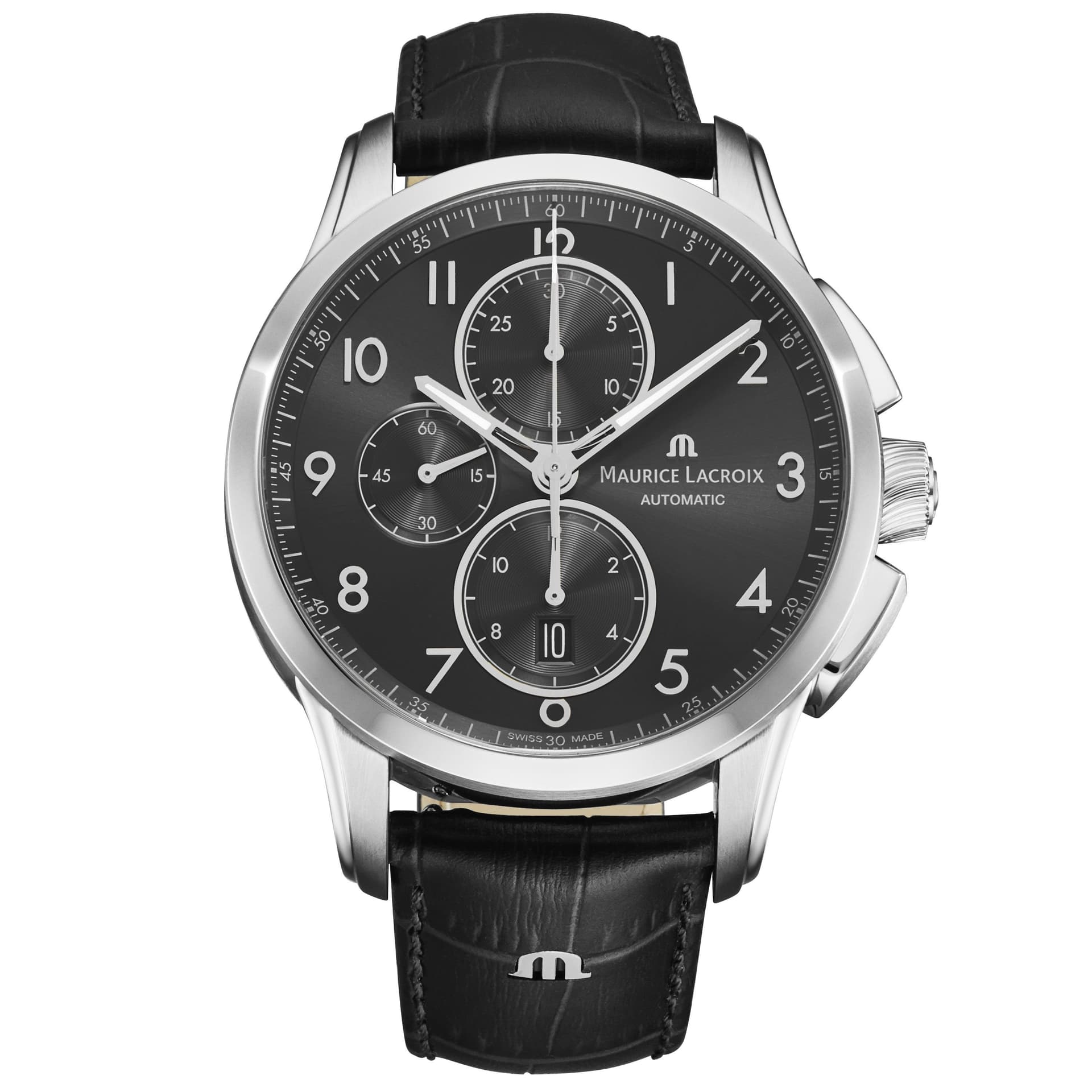 Maurice Lacroix Maurice Lacroix Men's 'Pontos' Black Dial Leather Strap Automatic Watch