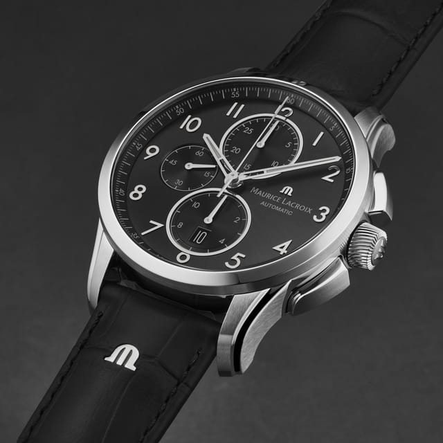 Maurice Lacroix Maurice Lacroix Men's 'Pontos' Black Dial Leather Strap Automatic Watch - 2